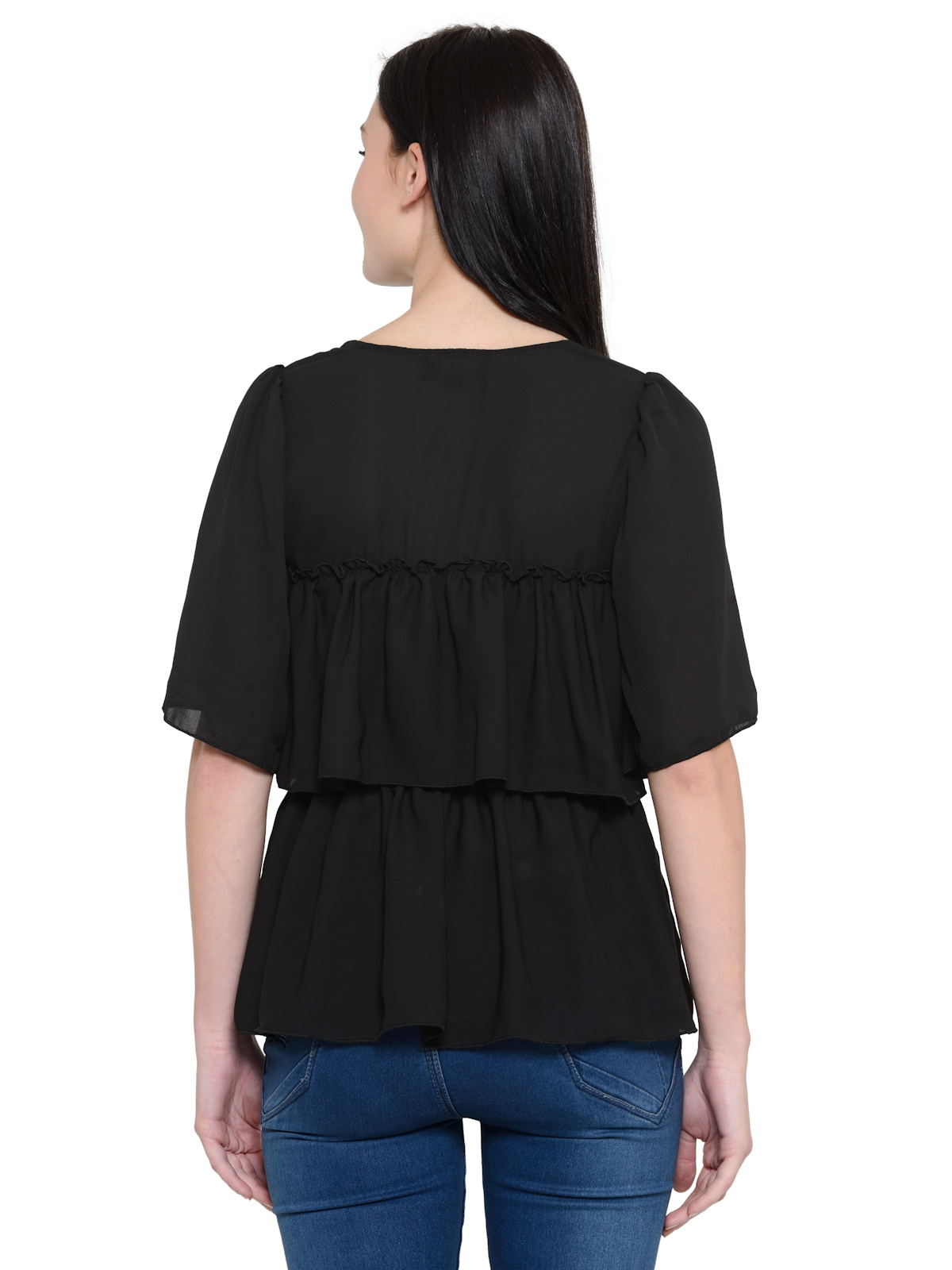 Square neck short sleeves ruffle top